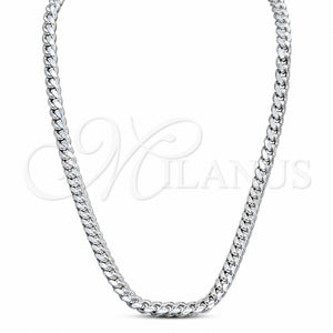 Sterling Silver Basic Necklace, Miami Cuban and Curb Design, Polished, Silver Finish, 04.433.0008.26 (200 Gauge, 07 MM Thickness, 26 Inches Length)