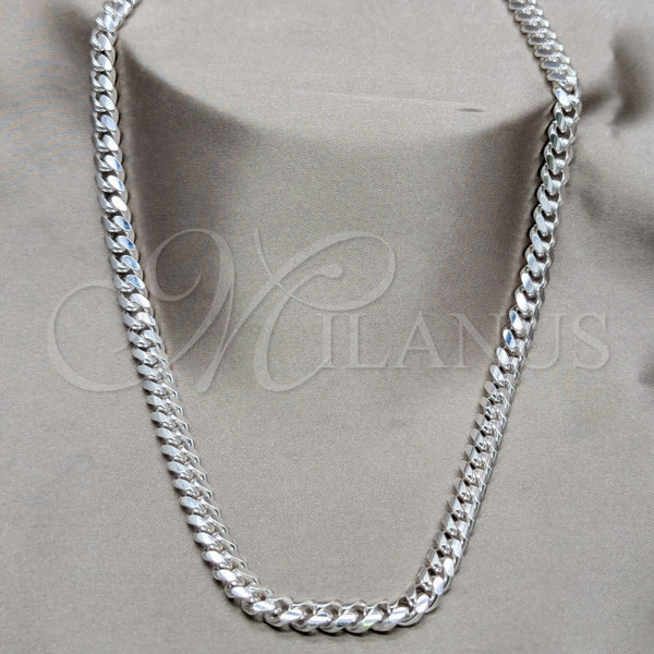 Sterling Silver Basic Necklace, Curb and Miami Cuban Design, Polished, Silver Finish, 04.433.0008.24