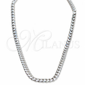 Sterling Silver Basic Necklace, Curb and Miami Cuban Design, Polished, Silver Finish, 04.433.0008.24 (200 Gauge, 07 MM Thickness, 24 Inches Length)