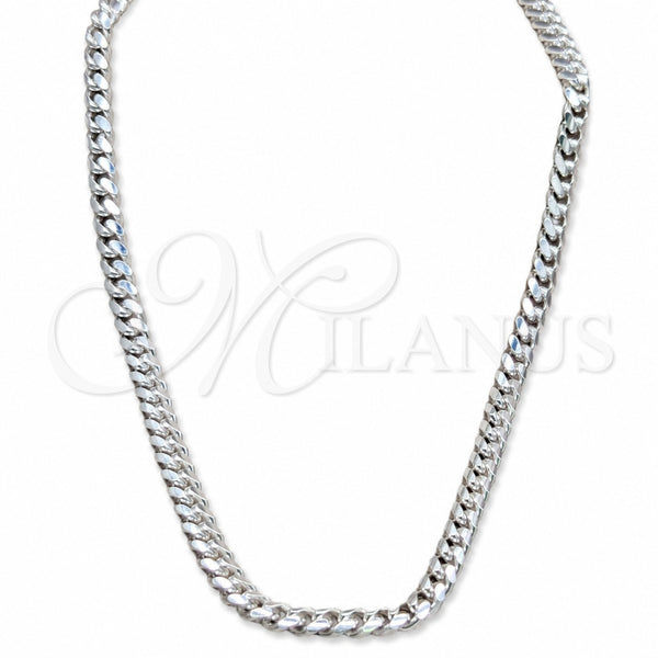 Sterling Silver Basic Necklace, Curb and Miami Cuban Design, Polished, Silver Finish, 04.433.0008.24 (200 Gauge, 07 MM Thickness, 24 Inches Length)