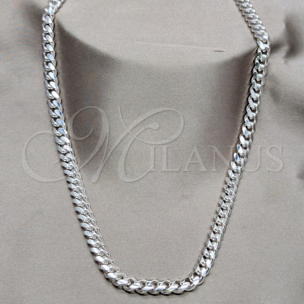 Sterling Silver Basic Necklace, Curb and Miami Cuban Design, Polished, Silver Finish, 04.433.0008.24 (200 Gauge, 07 MM Thickness, 24 Inches Length)