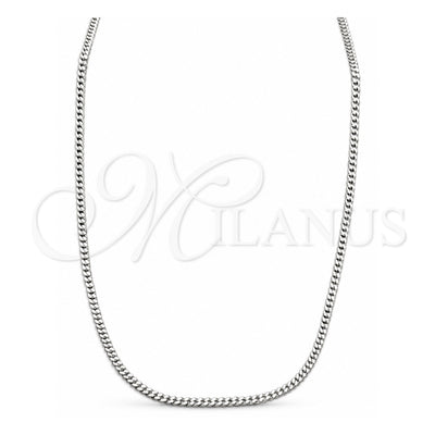 Sterling Silver Basic Necklace, Curb and Miami Cuban Design, Polished, Silver Finish, 04.433.0009.24 (0.80 Gauge, Thickness, 24 Inches Length)