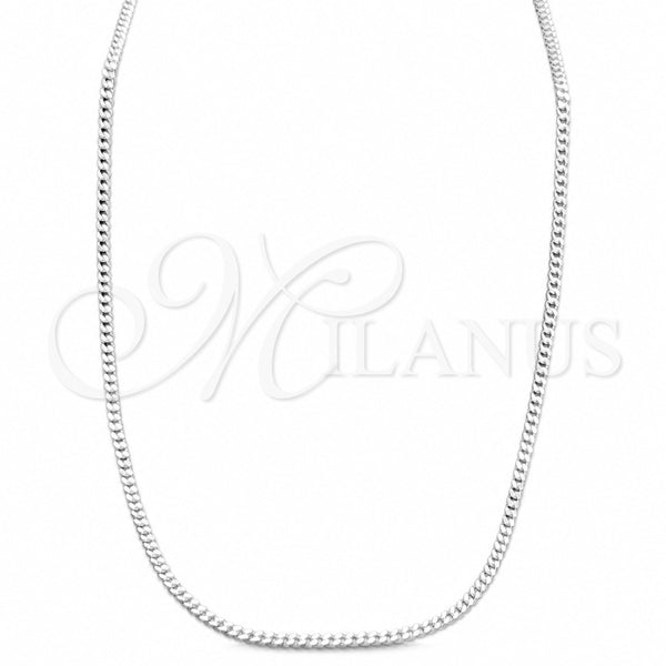 Sterling Silver Basic Necklace, Curb and Miami Cuban Design, Polished, Silver Finish, 04.433.0009.24 (0.80 Gauge, Thickness, 24 Inches Length)