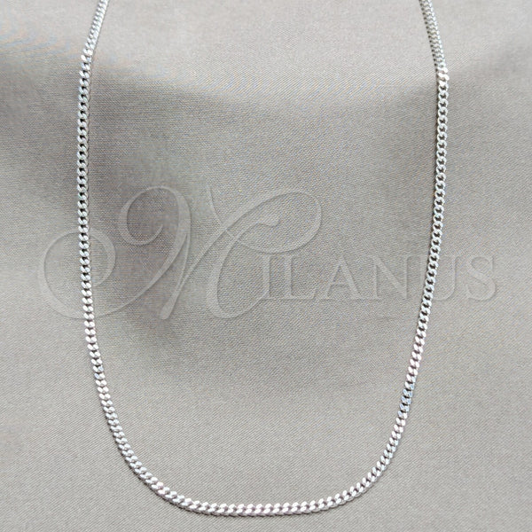 Sterling Silver Basic Necklace, Curb and Miami Cuban Design, Polished, Silver Finish, 04.433.0009.24 (0.80 Gauge, Thickness, 24 Inches Length)