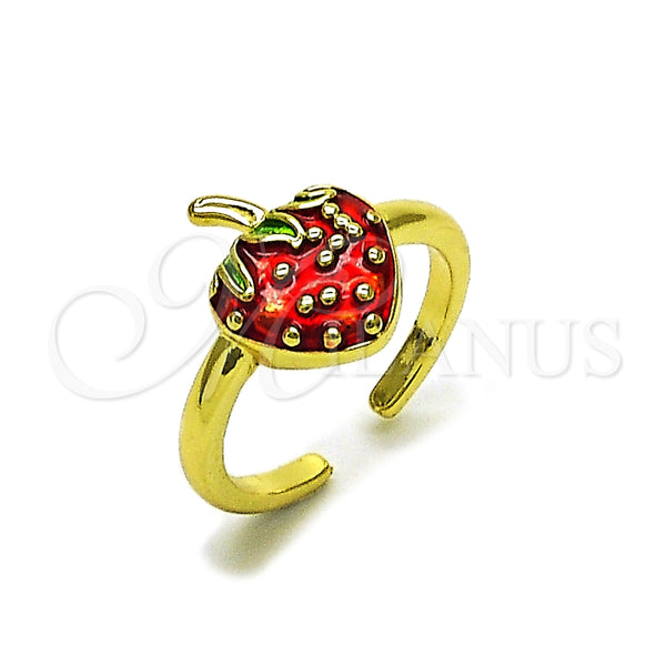 Oro Laminado Elegant Ring, Gold Filled Style Strawberry Design, Red Enamel Finish, Golden Finish, 01.170.0002