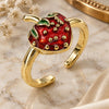 Oro Laminado Elegant Ring, Gold Filled Style Strawberry Design, Red Enamel Finish, Golden Finish, 01.170.0002 (One size fits all)