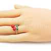 Oro Laminado Elegant Ring, Gold Filled Style Cherry Design, Red Enamel Finish, Golden Finish, 01.170.0003