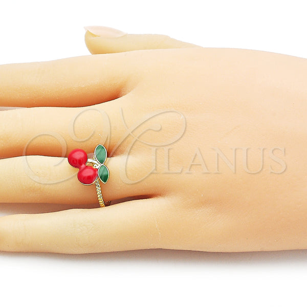 Gold Filled Ring — Elegant Ring Cherry Design Red Enamel 01. One — alternate product view — SKU 159931 | Oro Laminado anillo — Elegant Ring Cherry diseño Red Enamel 01. One — SKU 159931