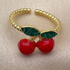 Oro Laminado Elegant Ring, Gold Filled Style Cherry Design, Red Enamel Finish, Golden Finish, 01.170.0003 (One size fits all)