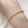 Oro Laminado Fancy Bracelet, Gold Filled Style Puff Mariner Design, Polished, Golden Finish, 03.213.0234.08