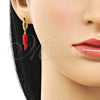 Oro Laminado Dangle Earring, Gold Filled Style Chili Design, Red Enamel Finish, Golden Finish, 02.411.0078
