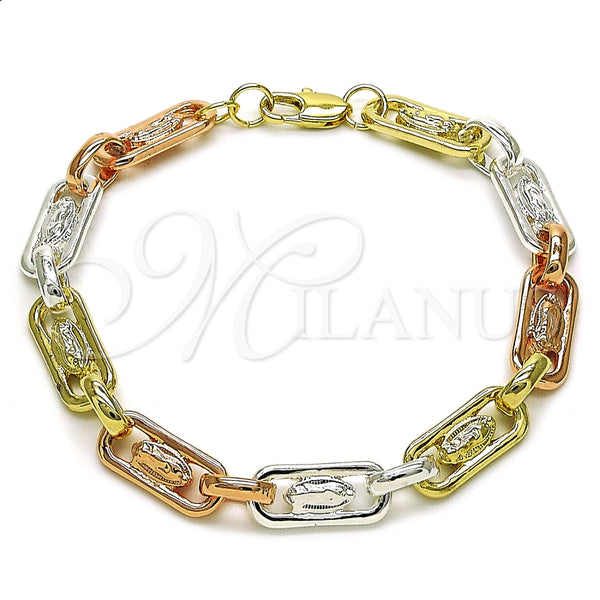 Oro Laminado Fancy Bracelet, Gold Filled Style Guadalupe Design, Polished, Tricolor, 03.411.0076.08