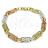 Oro Laminado Fancy Bracelet, Gold Filled Style Guadalupe Design, Polished, Tricolor, 03.411.0076.08