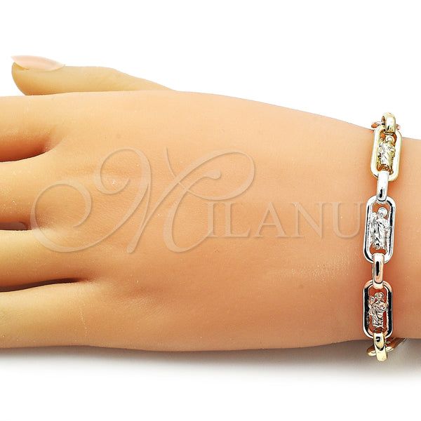Gold Filled Bracelet — Fancy Bracelet San Judas Design Polished Tricolor 03. — alternate product view — SKU 159966 | Oro Laminado brazalete — elegante Bracelet San Judas diseño pulido Tricolor 03. — SKU 159966