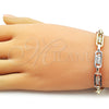 Oro Laminado Fancy Bracelet, Gold Filled Style San Judas Design, Polished, Tricolor, 03.411.0077.08 (Thickness, 8 Inches Length)