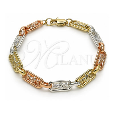 Oro Laminado Fancy Bracelet, Gold Filled Style San Judas Design, Polished, Tricolor, 03.411.0077.08 (Thickness, 8 Inches Length)