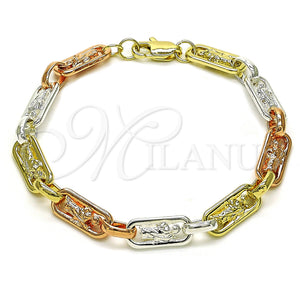 Gold Filled Bracelet — Fancy Bracelet San Judas Design Polished Tricolor 03. — main product view — SKU 159966 | Oro Laminado brazalete — elegante Bracelet San Judas diseño pulido Tricolor 03. — SKU 159966