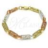 Oro Laminado Fancy Bracelet, Gold Filled Style San Judas Design, Polished, Tricolor, 03.411.0077.08 (Thickness, 8 Inches Length)