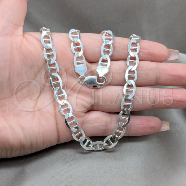 Sterling Silver Basic Necklace, Mariner Design, Polished, Silver Finish, 04.433.0013.26 (180 Gauge, 08 MM Thickness, 26 Inches Length)