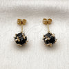Oro Laminado Stud Earring, Gold Filled Style Ball Design, with Black Cubic Zirconia, Polished, Golden Finish, 02.342.0360
