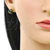Oro Laminado Stud Earring, Gold Filled Style Ball Design, with Green Cubic Zirconia, Polished, Golden Finish, 02.342.0360.1
