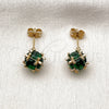Oro Laminado Stud Earring, Gold Filled Style Ball Design, with Green Cubic Zirconia, Polished, Golden Finish, 02.342.0360.1