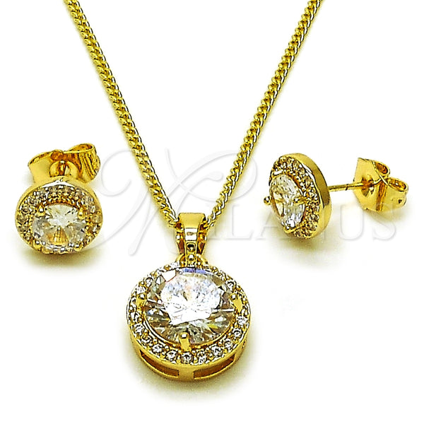 Oro Laminado Earring and Pendant Adult Set, Gold Filled Style Cluster Design, with White Cubic Zirconia and White Micro Pave, Polished, Golden Finish, 10.210.0184