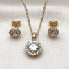 Oro Laminado Earring and Pendant Adult Set, Gold Filled Style Cluster Design, with White Cubic Zirconia and White Micro Pave, Polished, Golden Finish, 10.210.0184