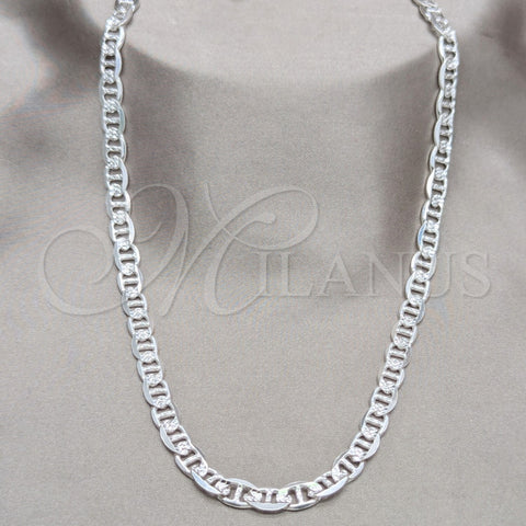 Sterling Silver Basic Necklace, Mariner Design, Diamond Cutting Finish, Silver Finish, 04.431.0005.24
