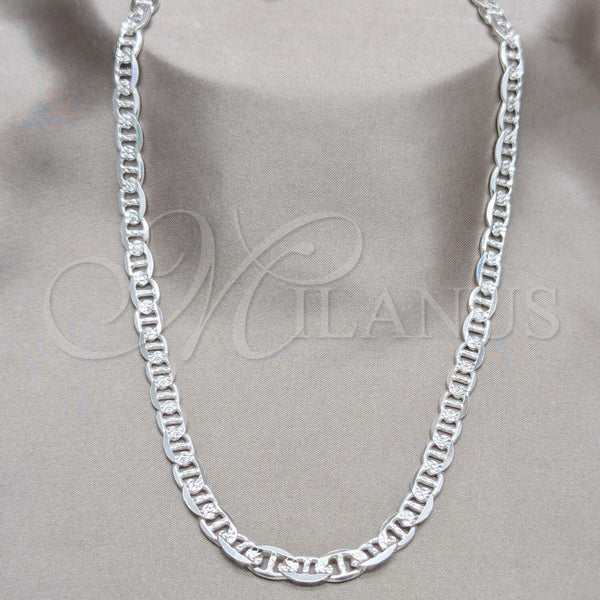 Sterling Silver Basic Necklace, Mariner Design, Diamond Cutting Finish, Silver Finish, 04.431.0005.24 (150 Gauge, Thickness, 24 Inches Length)