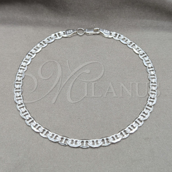 Sterling Silver Basic Anklet, Mariner Design, Diamond Cutting Finish, Silver Finish, 03.431.0006.10