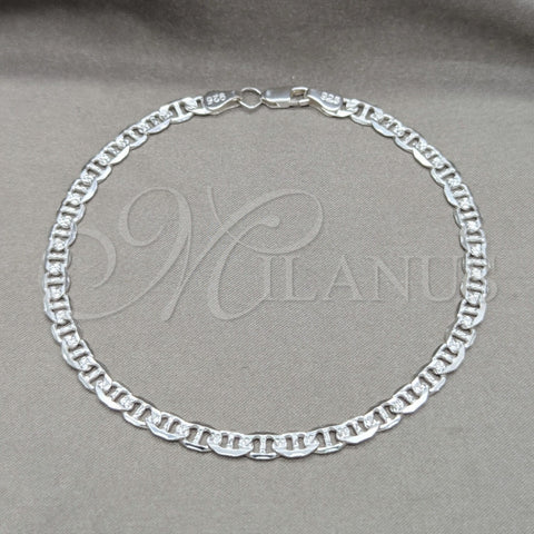 Sterling Silver Basic Anklet, Mariner Design, Diamond Cutting Finish, Silver Finish, 03.431.0006.10