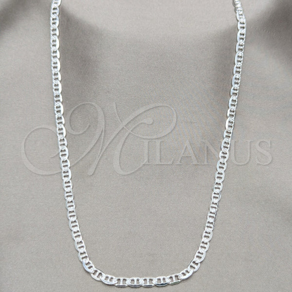 Sterling Silver Basic Necklace, Mariner Design, Diamond Cutting Finish, Silver Finish, 04.431.0007.20 (100 Gauge, Thickness, 20 Inches Length)