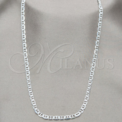 Sterling Silver Basic Necklace, Mariner Design, Diamond Cutting Finish, Silver Finish, 04.431.0007.20 (100 Gauge, Thickness, 20 Inches Length)