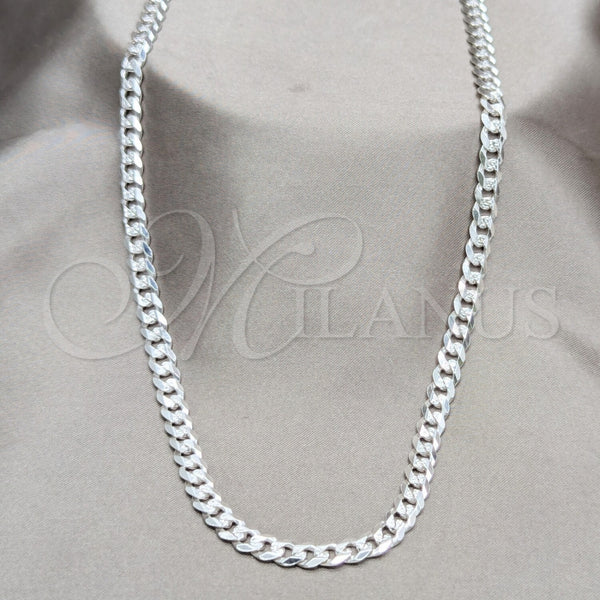 Sterling Silver Basic Necklace, Pave Cuban Design, Polished, Silver Finish, 04.431.0008.20