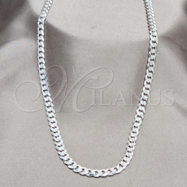 Sterling Silver Basic Necklace, Pave Cuban Design, Polished, Silver Finish, 04.431.0008.20 (150 Gauge, Thickness, 20 Inches Length)