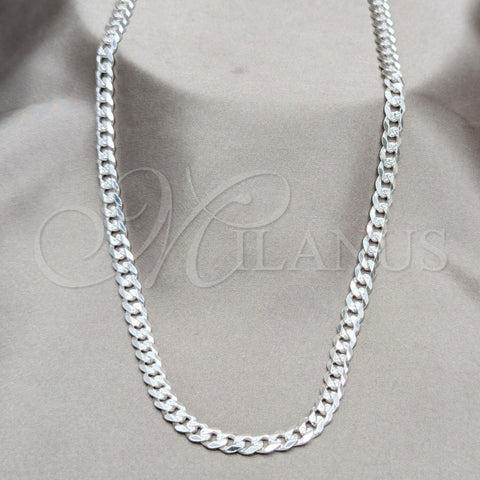 Sterling Silver Basic Necklace, Pave Cuban Design, Polished, Silver Finish, 04.431.0008.20 (150 Gauge, Thickness, 20 Inches Length)