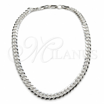 Sterling Silver Basic Anklet, Pave Cuban Design, Diamond Cutting Finish, Silver Finish, 03.431.0009.10 (120 for wholesale, main product view