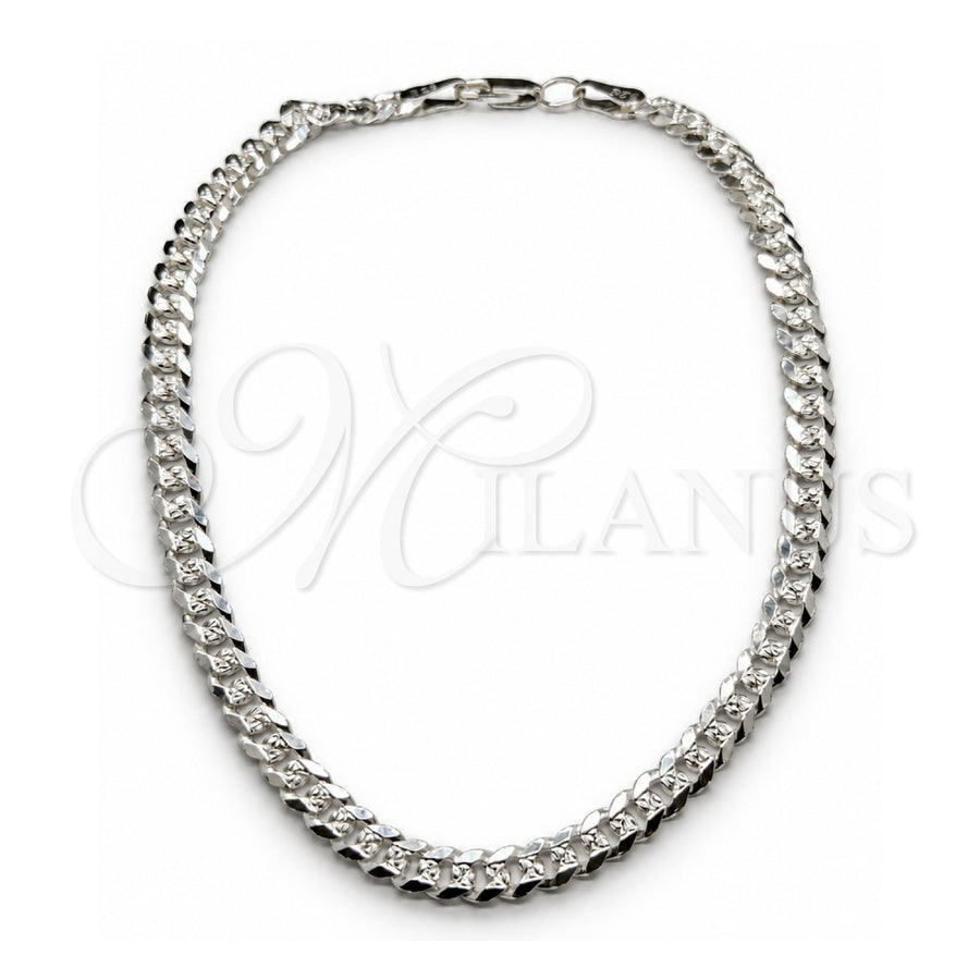 Sterling Silver Basic Anklet, Pave Cuban Design, Diamond Cutting Finish, Silver Finish, 03.431.0009.10 (120 Gauge, Thickness, 10 Inches Length)