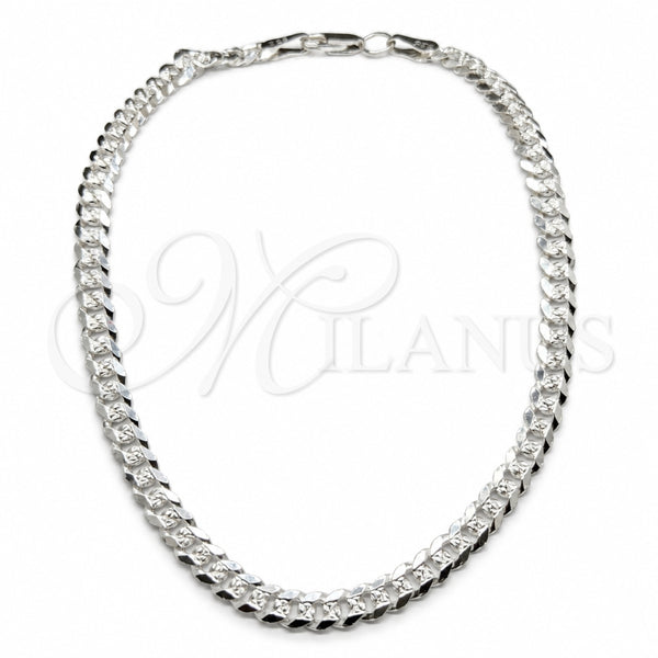 Sterling Silver Basic Anklet, Pave Cuban Design, Diamond Cutting Finish, Silver Finish, 03.431.0009.10 (120 Gauge, Thickness, 10 Inches Length)