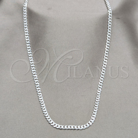 Sterling Silver Basic Necklace, Pave Cuban Design, Polished, Silver Finish, 04.431.0010.20 (100 Gauge, Thickness, 20 Inches Length)