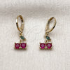 Oro Laminado Dangle Earring, Gold Filled Style Cherry Design, with Ruby and Green Cubic Zirconia, Polished, Golden Finish, 02.411.0079