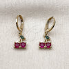Oro Laminado Dangle Earring, Gold Filled Style Cherry Design, with Ruby and Green Cubic Zirconia, Polished, Golden Finish, 02.411.0079