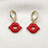 Oro Laminado Dangle Earring, Gold Filled Style Lips Design, Red Enamel Finish, Golden Finish, 02.411.0080