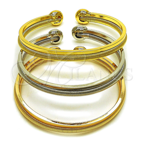 Oro Laminado Trio Bangle, Gold Filled Style Spiral Design, Polished, Tricolor, 07.170.0057