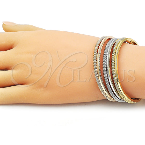 Gold Filled Jewelry — Trio Bangle Spiral Design Polished Tricolor 07. 06 — alternate product view — SKU 160054 | Oro Laminado joyería — Trio Bangle espiral diseño pulido Tricolor 07. 06 — SKU 160054