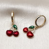 Oro Laminado Dangle Earring, Gold Filled Style Cherry Design, Red Enamel Finish, Golden Finish, 02.282.0031