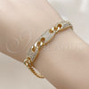 Oro Laminado Fancy Bracelet, Gold Filled Style Puff Mariner and Miami Cuban Design, with White Cubic Zirconia, Polished, Golden Finish, 03.283.0470.08