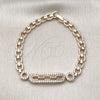 Oro Laminado Fancy Bracelet, Gold Filled Style Paperclip and Belt Buckle Design, with White Cubic Zirconia, Polished, Golden Finish, 03.283.0472.08