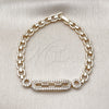 Oro Laminado Fancy Bracelet, Gold Filled Style Paperclip and Belt Buckle Design, with White Cubic Zirconia, Polished, Golden Finish, 03.283.0472.08 (Thickness, 8 Inches Length)